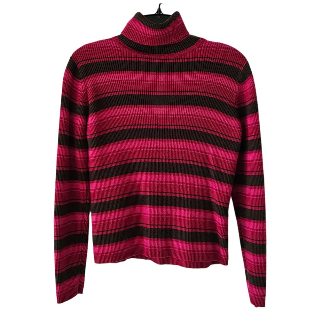 Petite Sophisticate LS Striped Ribbed Turtleneck Top | Like New | SP | Pink BRN